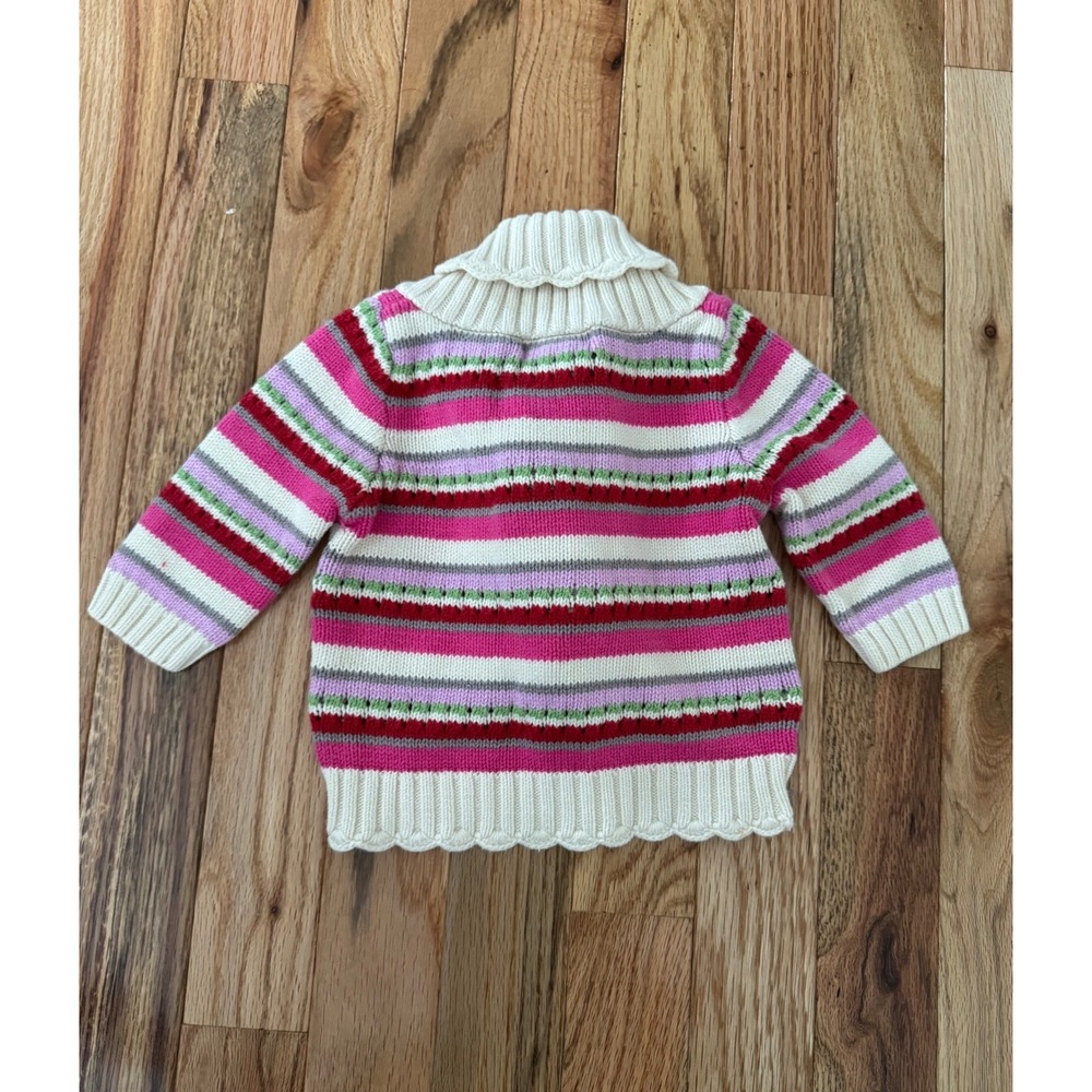 Genuine Baby OshKosh Girls Pink Striped Floral Button Cardigan Sweater 3M Cotton - Picture 2 of 4